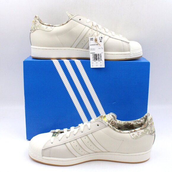 NWB Adidas Superstar Shoes in Alumina/Off White with Green Camp Print US 13 - Picture 1 of 16